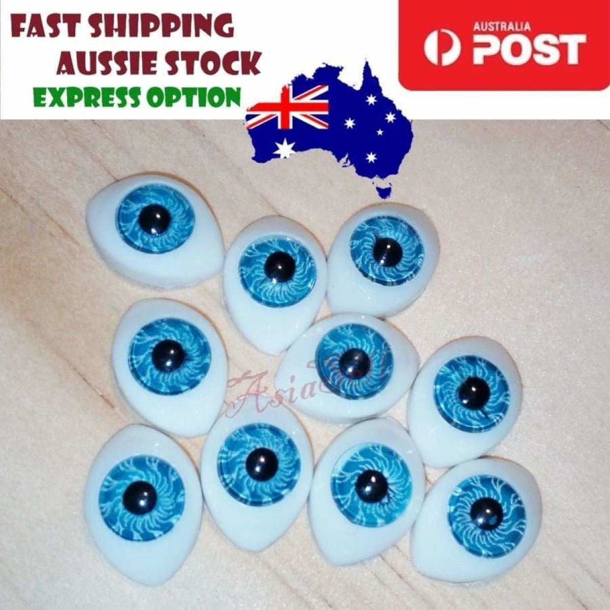 10pcs LIGHT BLUE Oval Plastic Eyes 14mmx10mm 7mm Iris Reborn Dolls Eyeballs Doll Half - - Asia Sell