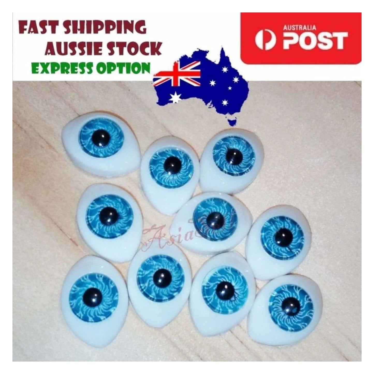 10pcs LIGHT BLUE Oval Plastic Eyes 14mmx10mm 7mm Iris Reborn Dolls Eyeballs Doll Half - - Asia Sell