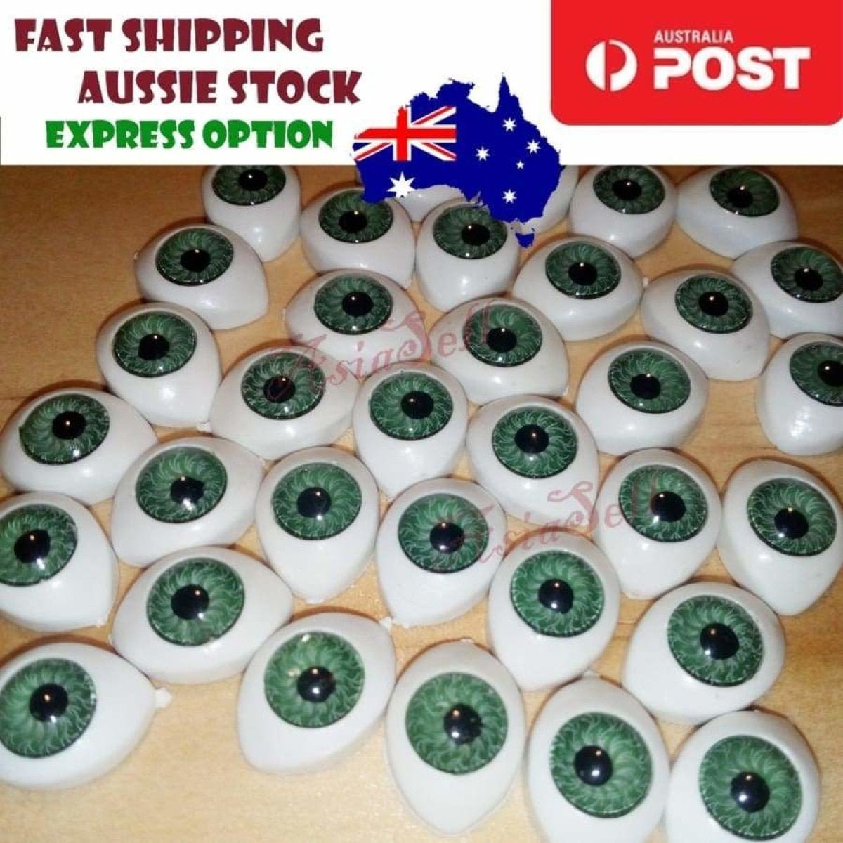 10pcs Oval Plastic Eyes 13mm x 10mm 7mm Iris Reborn Dolls Green Eyeballs Half - - Asia Sell