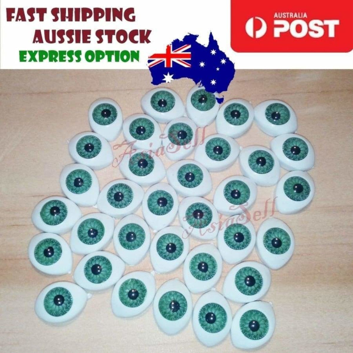10pcs Oval Plastic Eyes 13mm x 10mm 7mm Iris Reborn Dolls Green Eyeballs Half - - Asia Sell