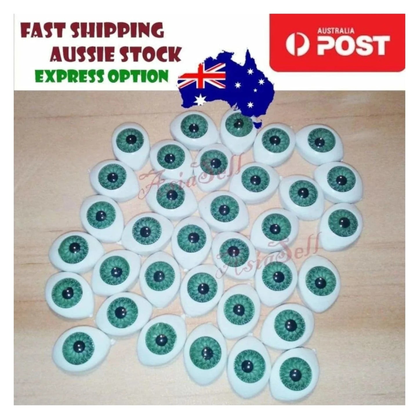 10pcs Oval Plastic Eyes 13mm x 10mm 7mm Iris Reborn Dolls Green Eyeballs Half - - Asia Sell