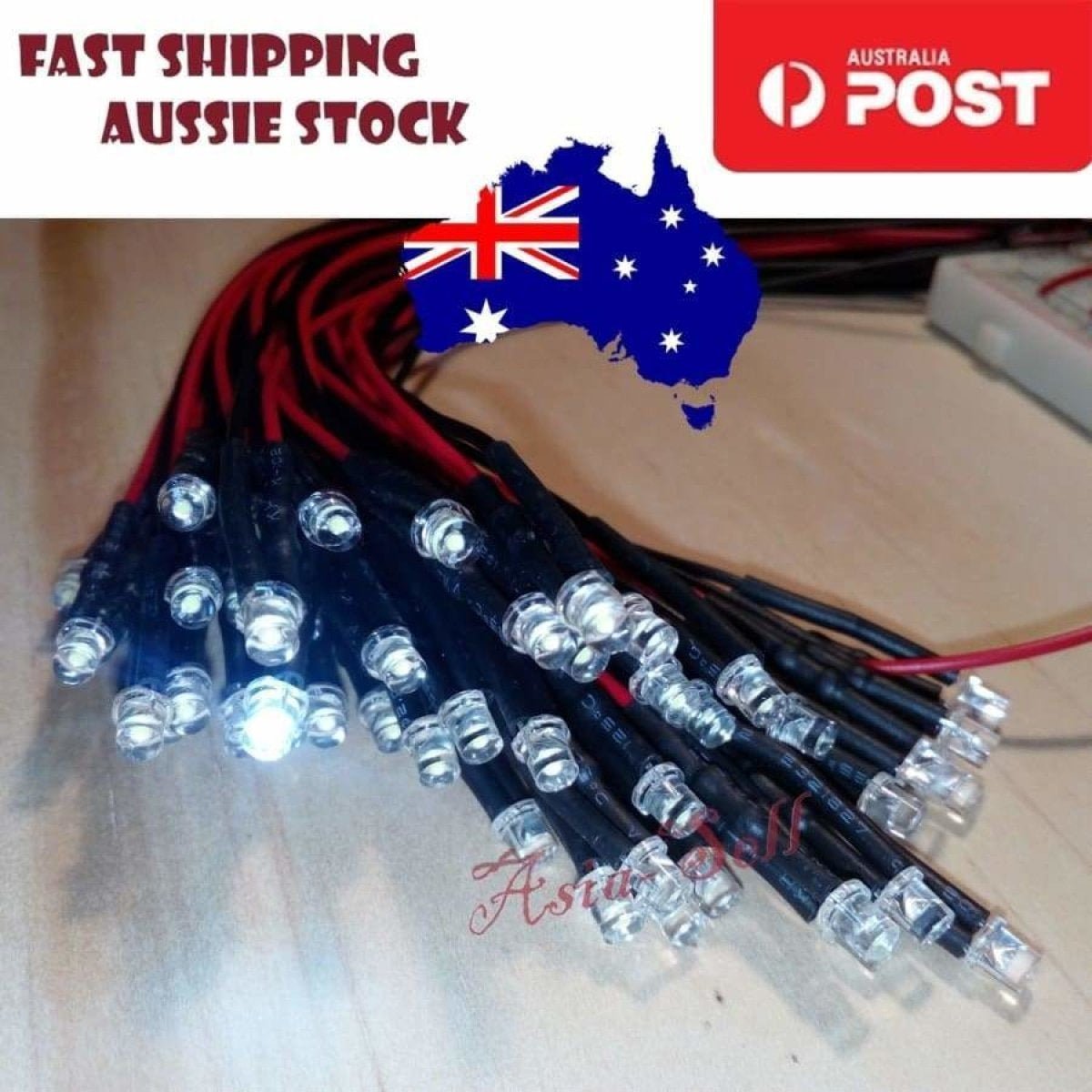 10pcs PINK LED 3mm 3.4V-12V Wired Flat LEDs Cable 8000MCD LED - - Asia Sell