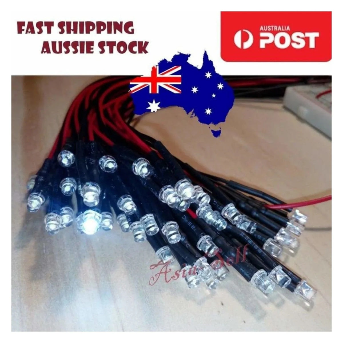 10pcs PINK LED 3mm 3.4V-12V Wired Flat LEDs Cable 8000MCD LED - - Asia Sell