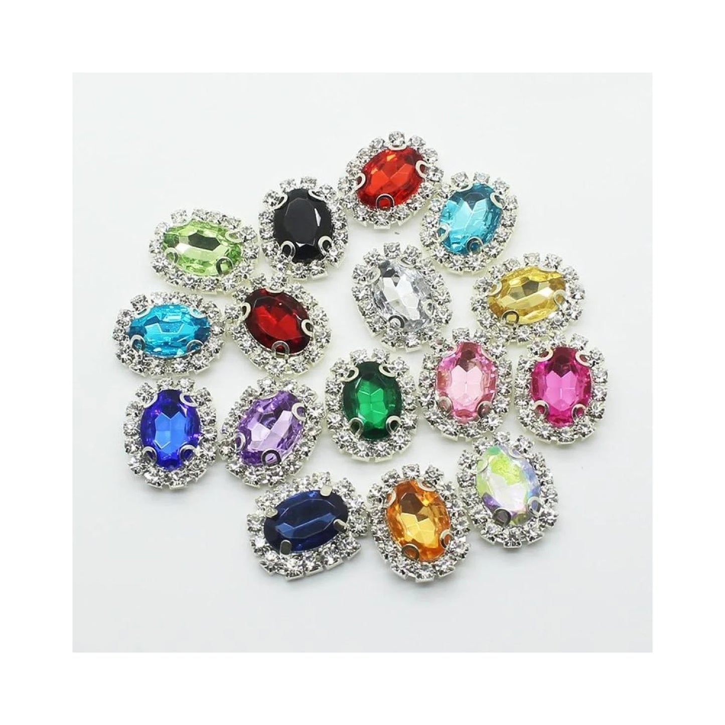 10pcs Rhinestone Cabochon Clothing Buttons Acrylic Gem Sewing Button Decoration Mixed Colours Metal Base Craft 15x20mm - 1 - Asia Sell