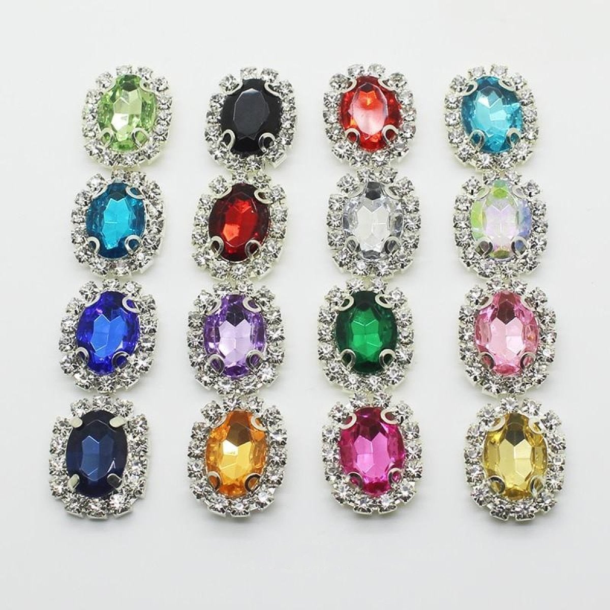 10pcs Rhinestone Cabochon Clothing Buttons Acrylic Gem Sewing Button Decoration Mixed Colours Metal Base Craft 15x20mm - 1 - Asia Sell