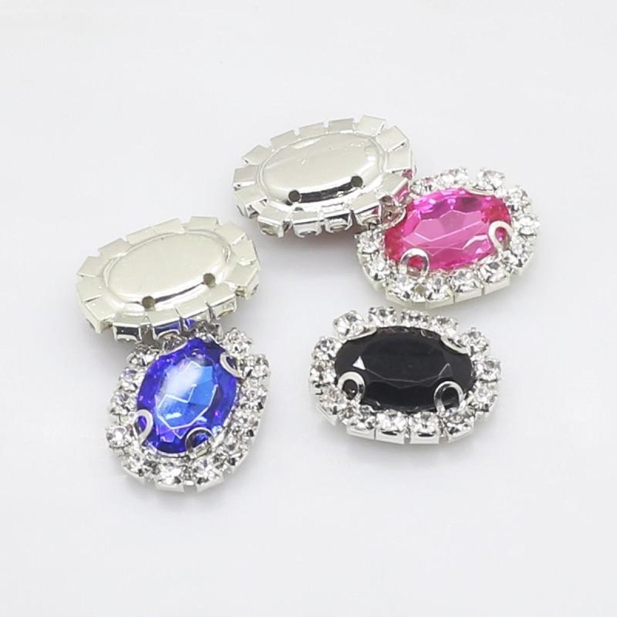 10pcs Rhinestone Cabochon Clothing Buttons Acrylic Gem Sewing Button Decoration Mixed Colours Metal Base Craft 15x20mm - 1 - Asia Sell