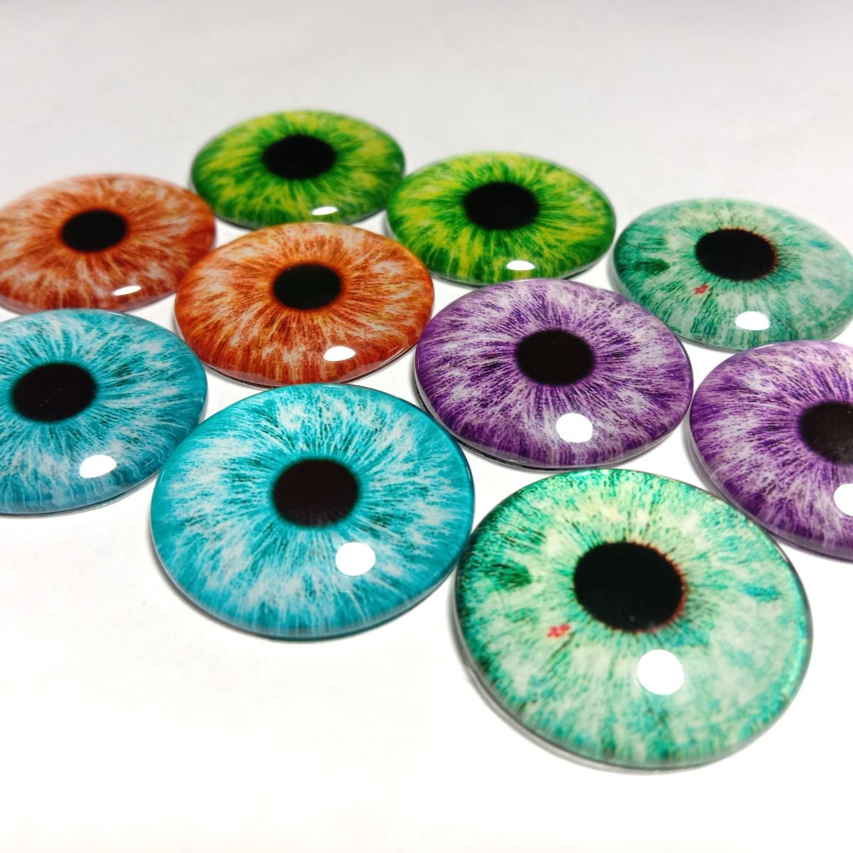 10pcs Round Glass Doll Eyes 10mm-25mm Cabochons Orange Yellow Green Purple Blue - 10mm - Asia Sell