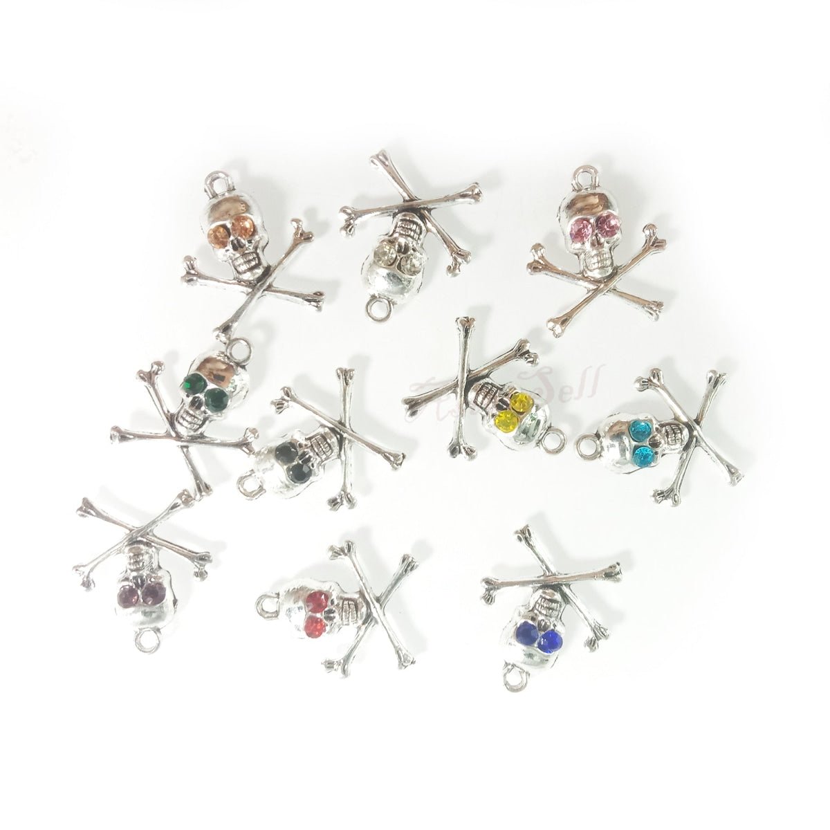 10pcs Skull Crossbones Charms Retro Mixed Crystal Halloween Pendants Tibetan Silver Tone 21x23.5mm - - Asia Sell
