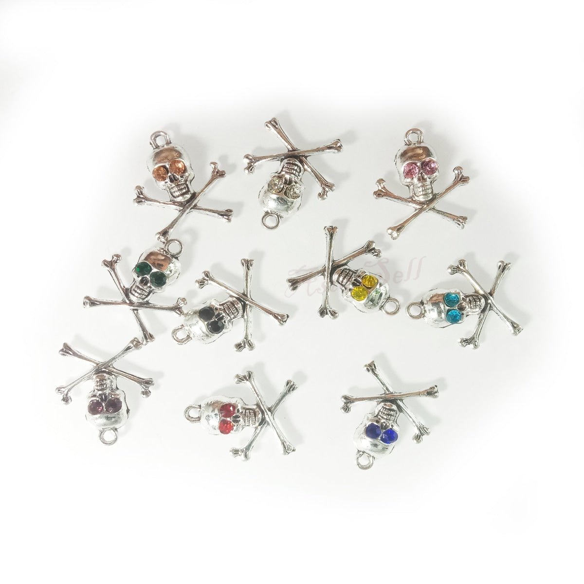 10pcs Skull Crossbones Charms Retro Mixed Crystal Halloween Pendants Tibetan Silver Tone 21x23.5mm - - Asia Sell