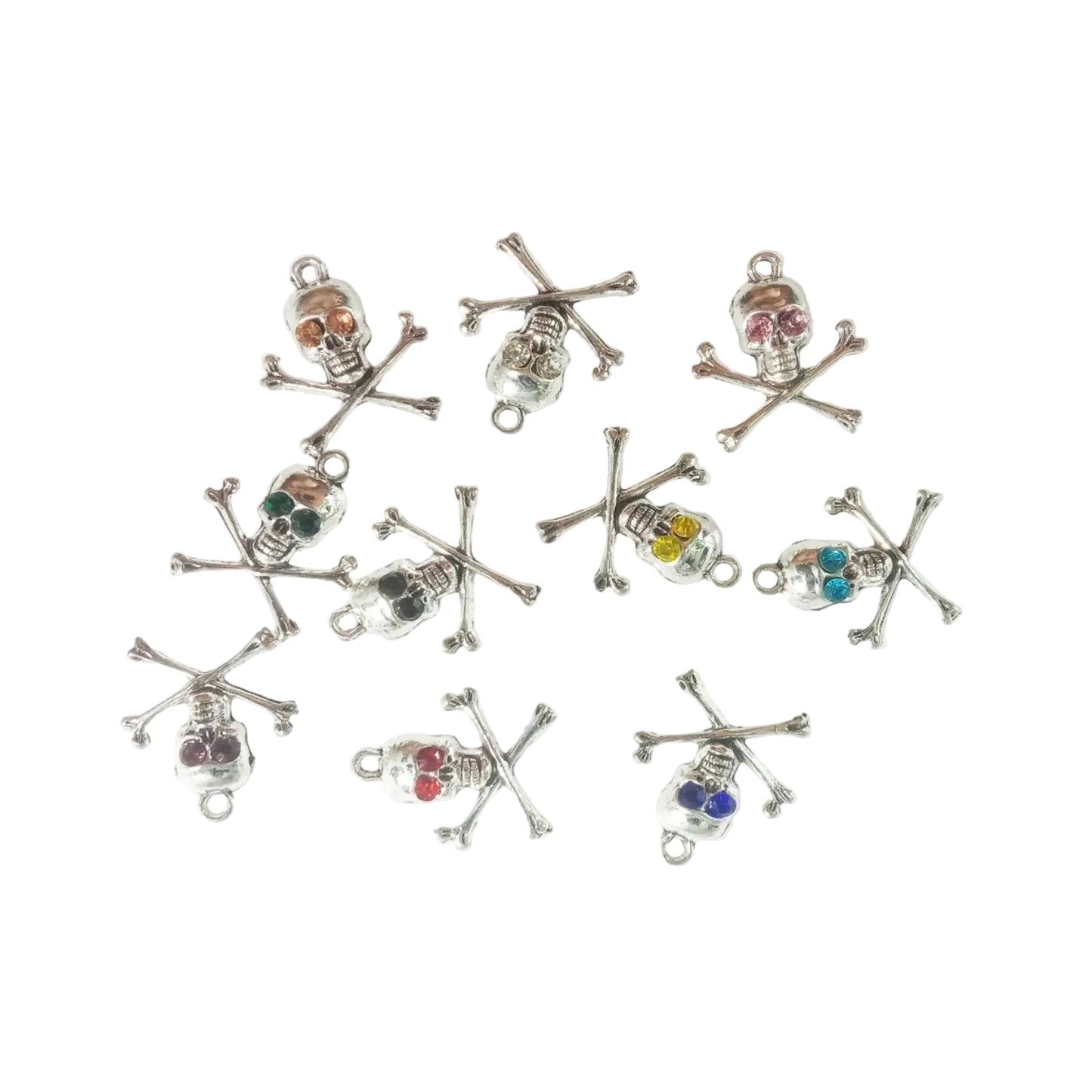 10pcs Skull Crossbones Charms Retro Mixed Crystal Halloween Pendants Tibetan Silver Tone 21x23.5mm - - Asia Sell