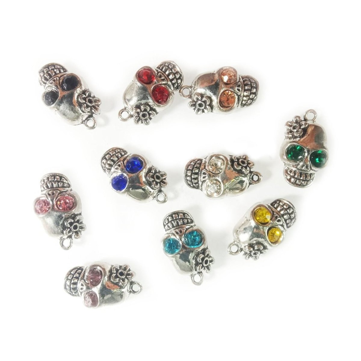 10pcs Skulls Spiders Charms Retro Crystal Halloween Pendants Tibetan Silver Tone - 13x22mm Skulls - Asia Sell