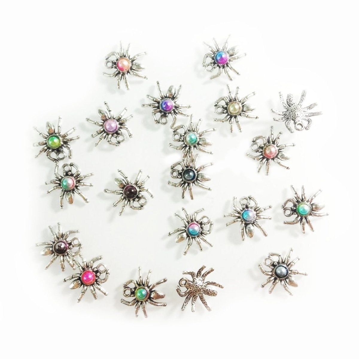 10pcs Skulls Spiders Charms Retro Crystal Halloween Pendants Tibetan Silver Tone - 21x24mm Skull and Crossbones - Asia Sell
