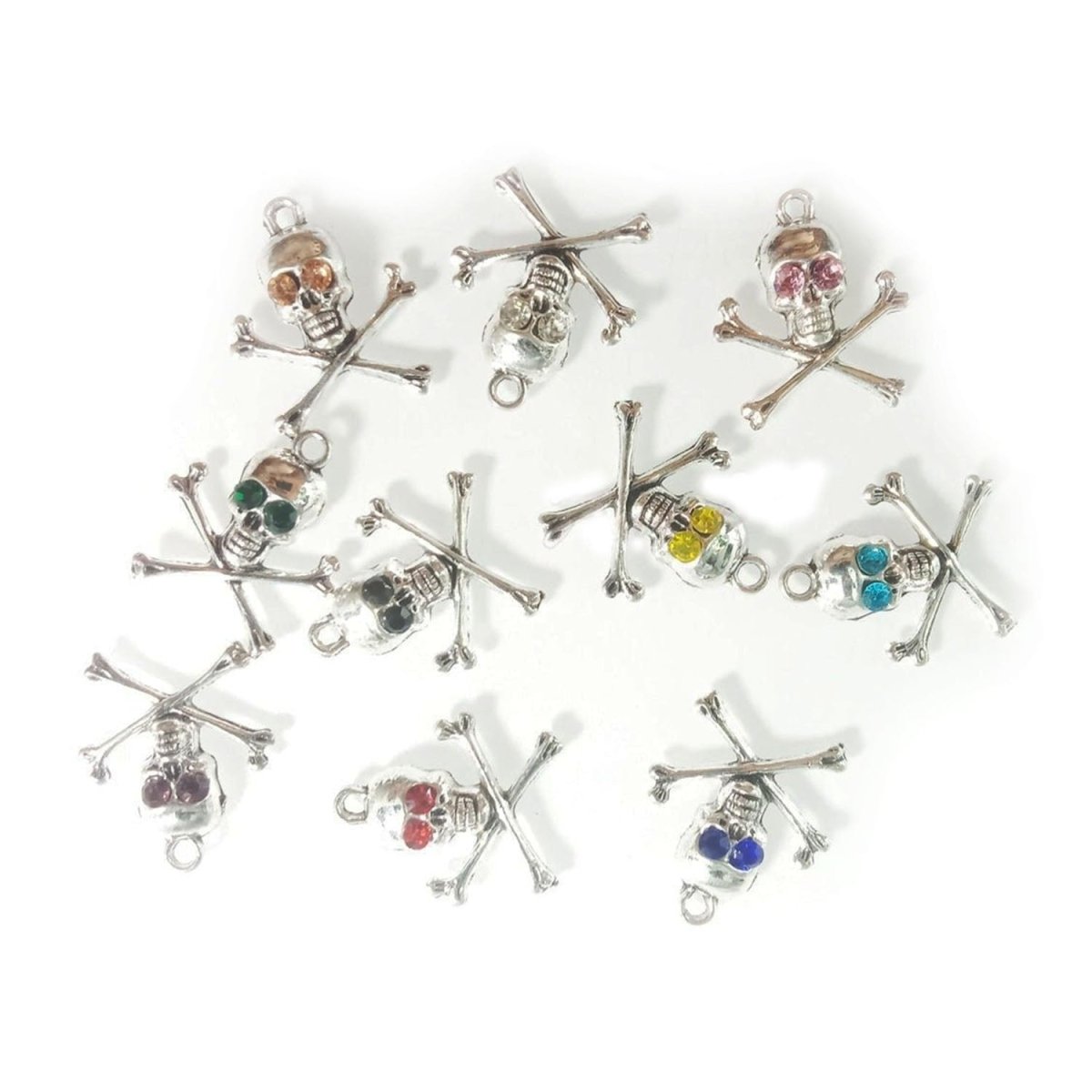 10pcs Skulls Spiders Charms Retro Crystal Halloween Pendants Tibetan Silver Tone - 21x24mm Skull and Crossbones Gems - Asia Sell