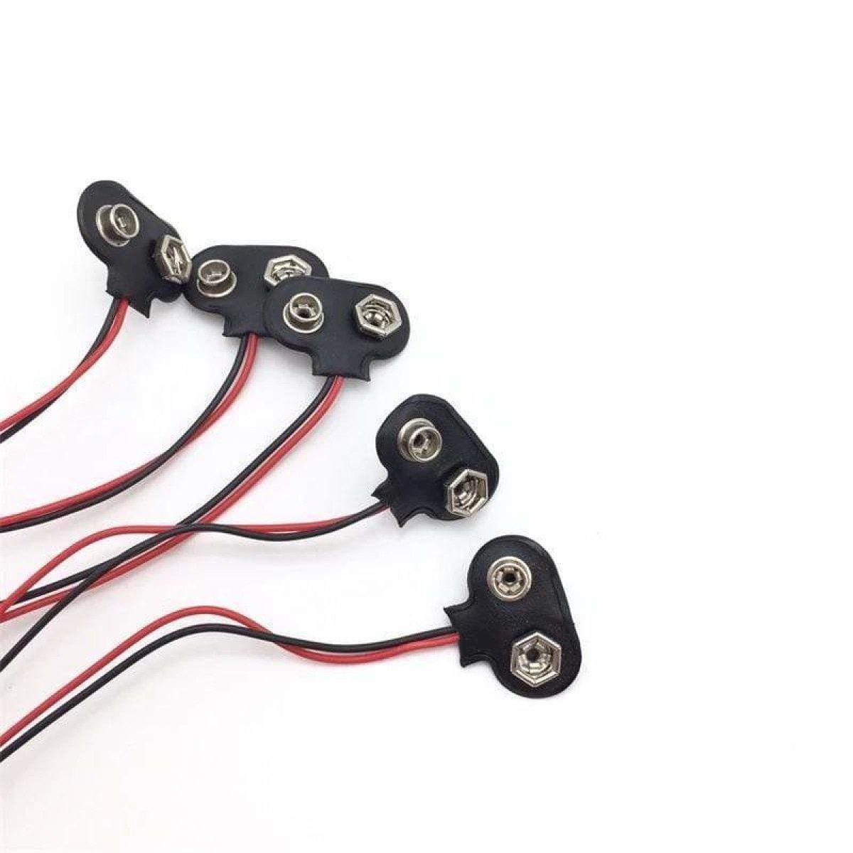 10pcs Snap on 9V Battery Holder Clip 15cm Cable Lead Hard Shell - T Shape 5.5x2.1mm Plug - Asia Sell