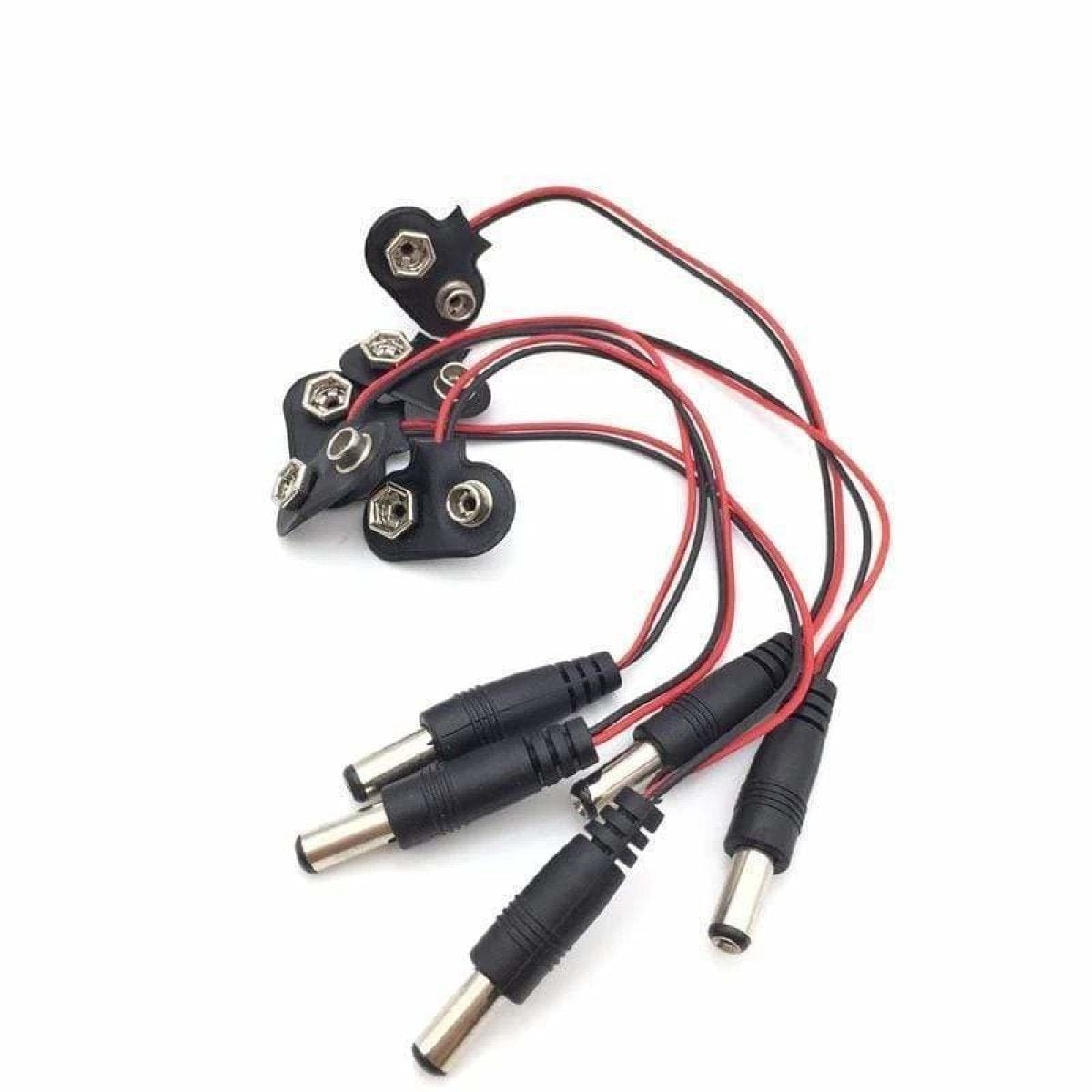 10pcs Snap on 9V Battery Holder Clip 15cm Cable Lead Hard Shell - T Shape 5.5x2.1mm Plug - Asia Sell