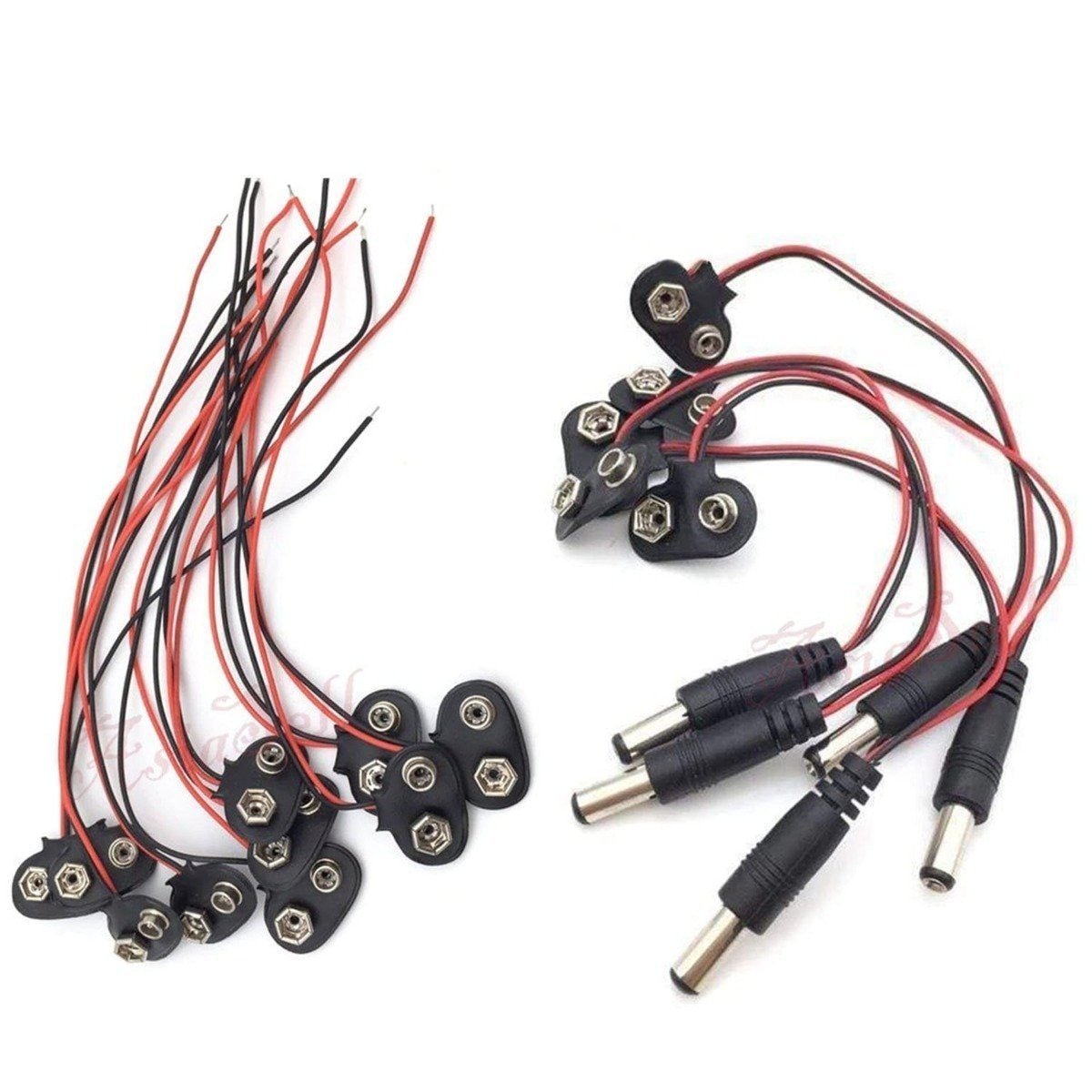 10pcs Snap on 9V Battery Holder Clip 15cm Cable Lead Hard Shell - T Shape 5.5x2.1mm Plug - Asia Sell