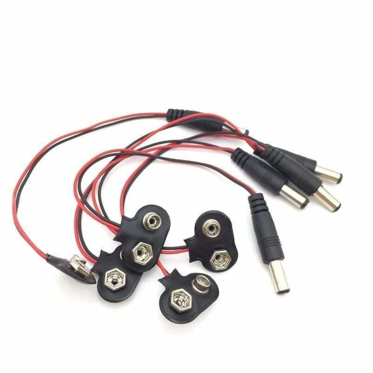 10pcs Snap on 9V Battery Holder Clip 15cm Cable Lead Hard Shell - T Shape 5.5x2.1mm Plug - Asia Sell
