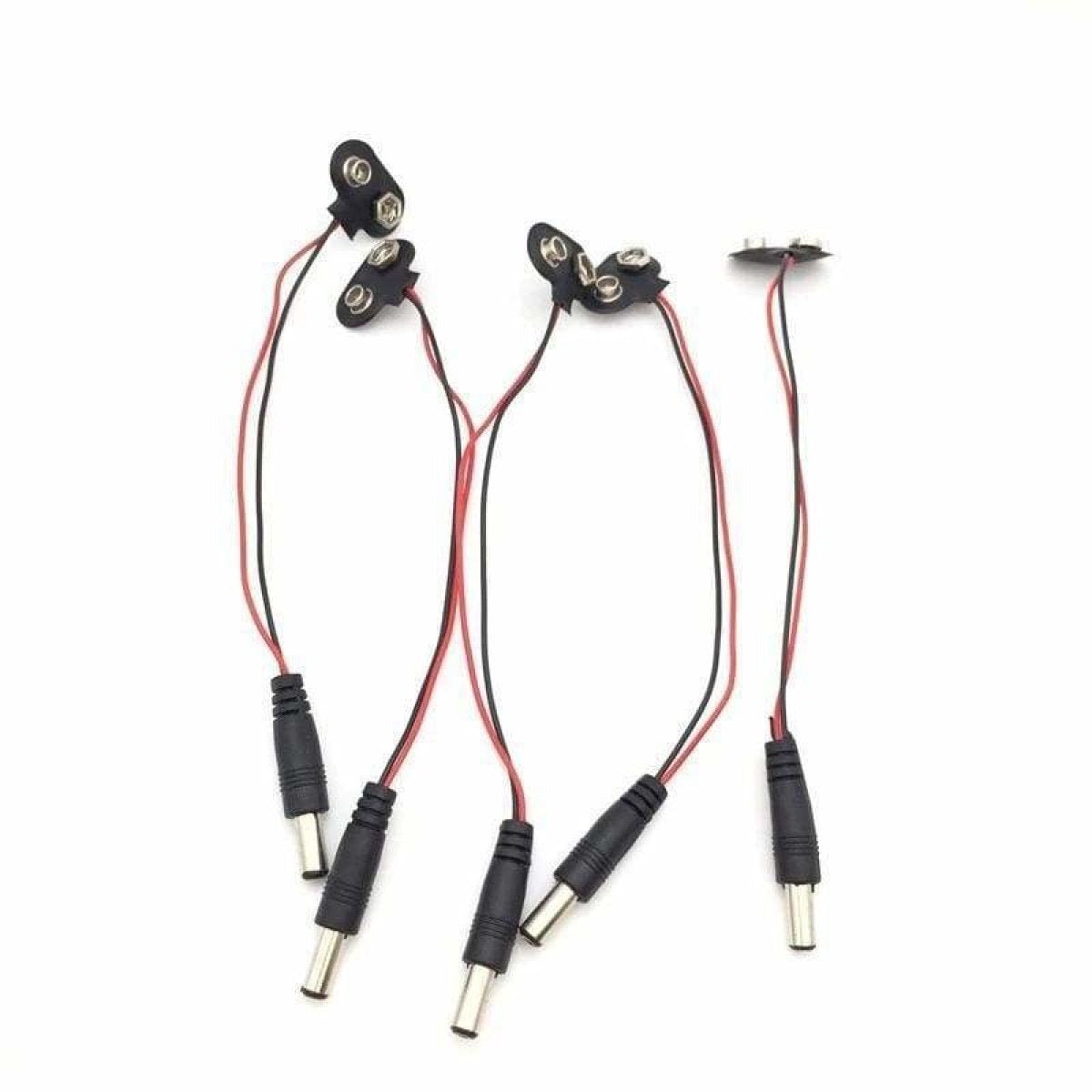 10pcs Snap on 9V Battery Holder Clip 15cm Cable Lead Hard Shell - T Shape 5.5x2.1mm Plug - Asia Sell