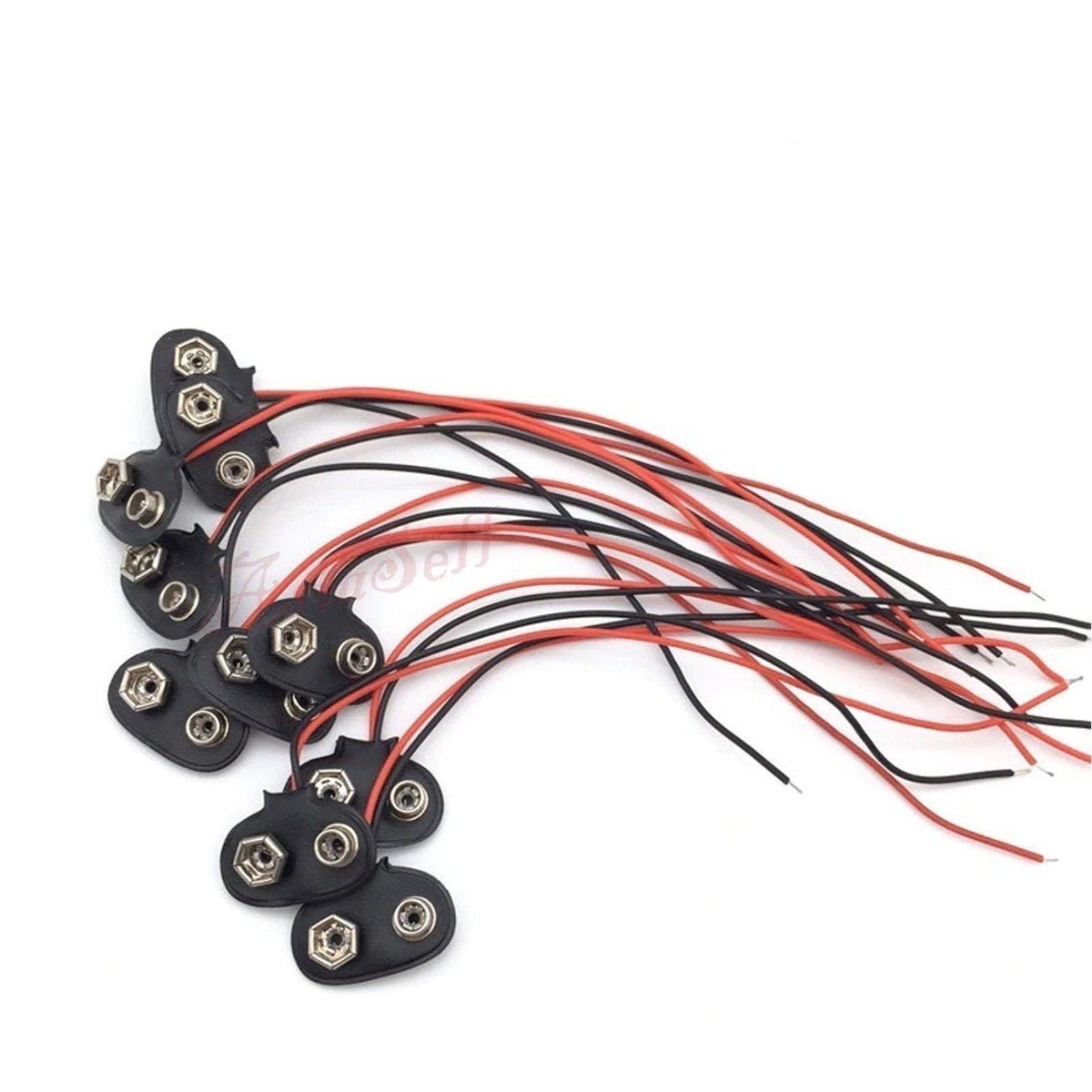 10pcs Snap on 9V Battery Holder Clip 15cm Cable Lead Hard Shell - U Shape no Plug - Asia Sell