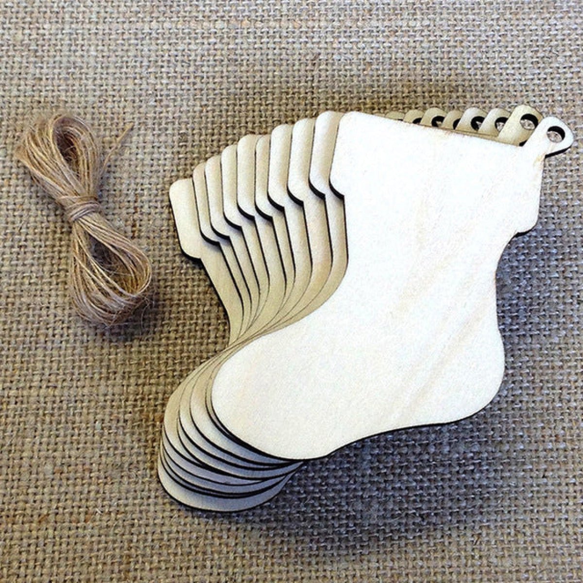 10pcs Wooden Blanks with Thread Christmas Hanging Ornament Forms Tree Bell Star Bauble Snowflake for DIY Craft - Christmas Sock - Asia Sell