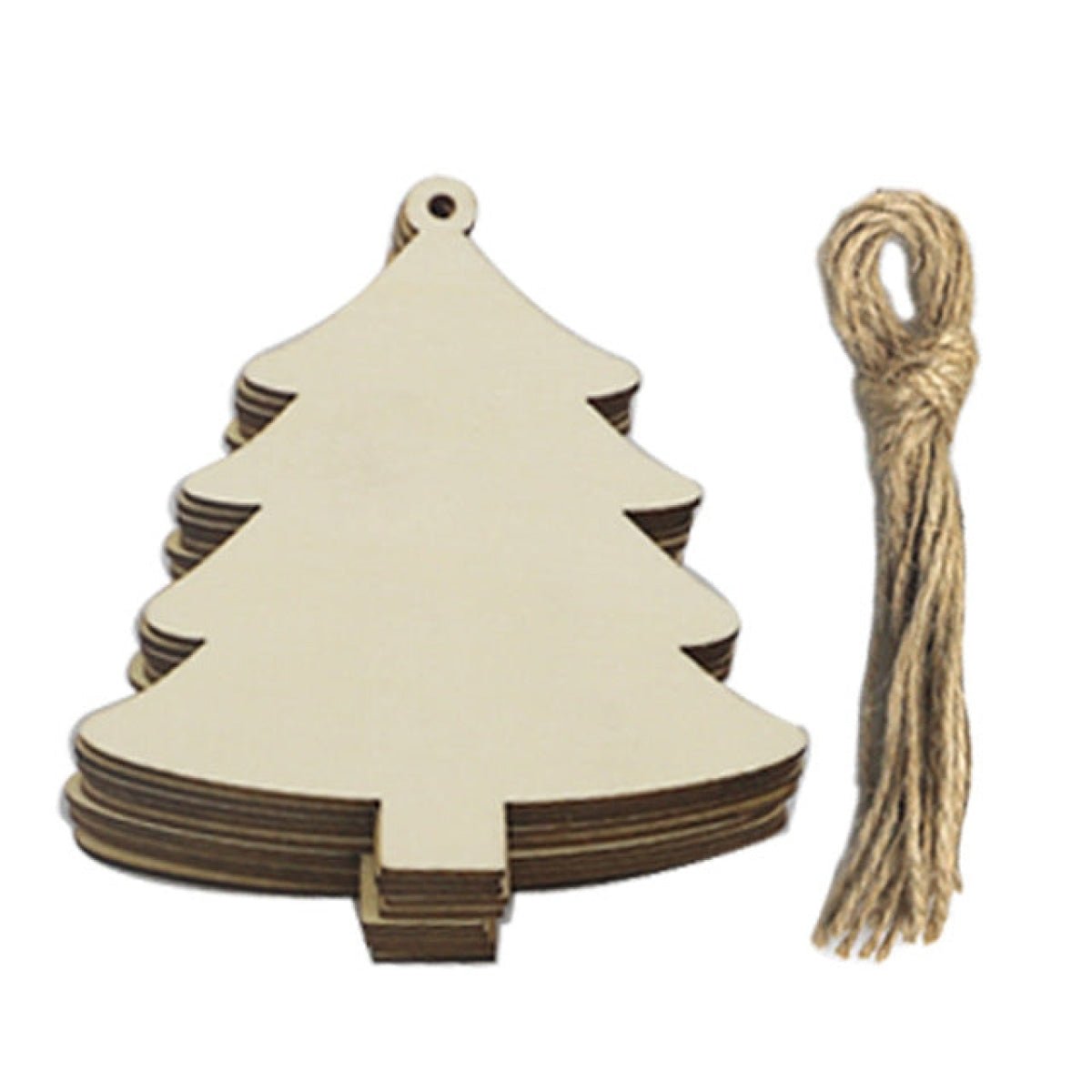 10pcs Wooden Blanks with Thread Christmas Hanging Ornament Forms Tree Bell Star Bauble Snowflake for DIY Craft - Christmas Tree - Asia Sell