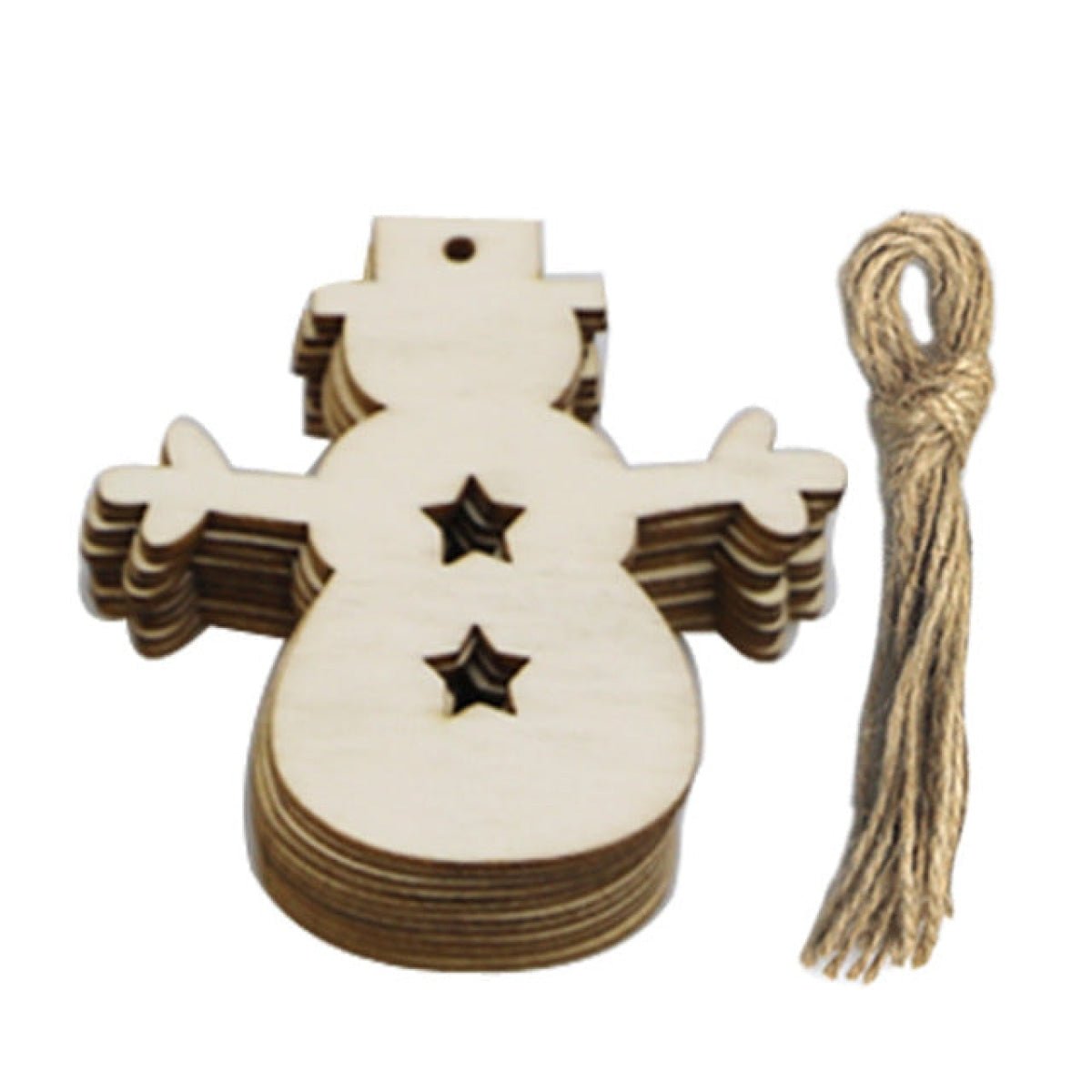 10pcs Wooden Blanks with Thread Christmas Hanging Ornament Forms Tree Bell Star Bauble Snowflake for DIY Craft - Snowman - Asia Sell