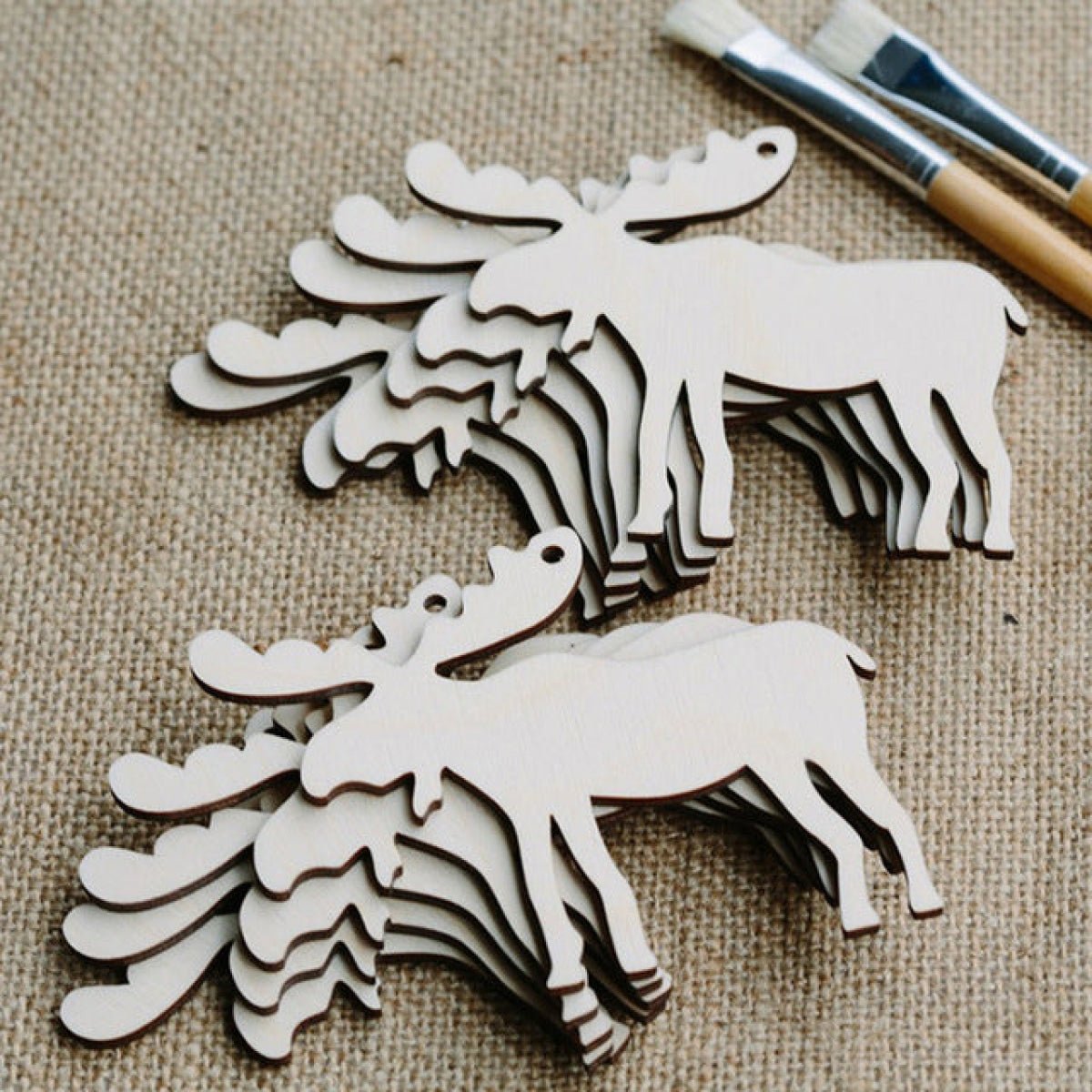10pcs Wooden Blanks with Thread Christmas Hanging Ornament Forms Tree Bell Star Bauble Snowflake for DIY Craft - Moose - Asia Sell