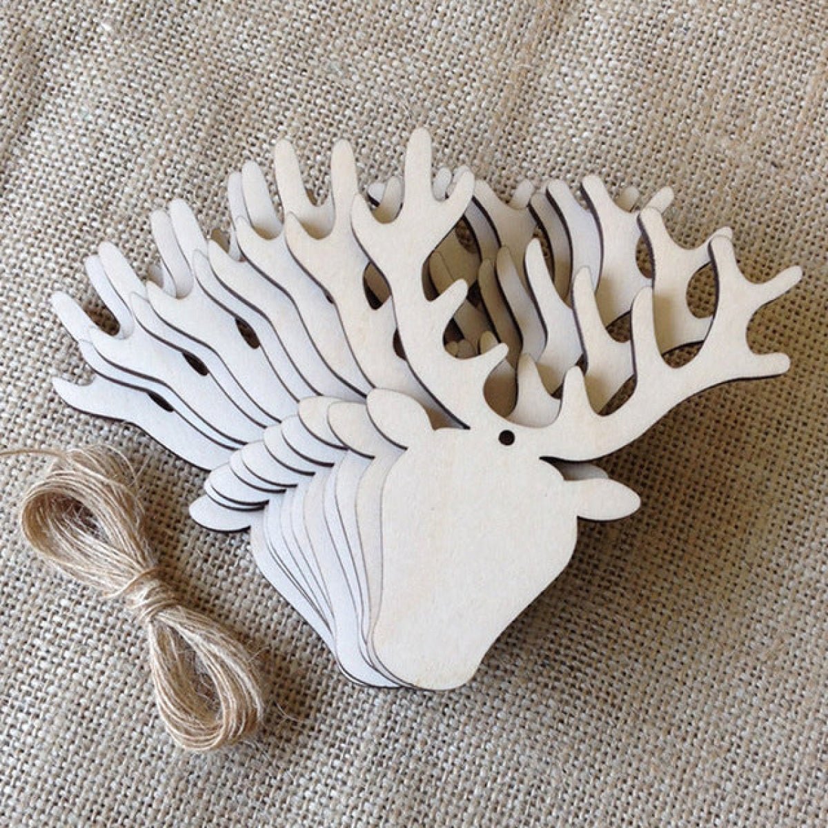 10pcs Wooden Blanks with Thread Christmas Hanging Ornament Forms Tree Bell Star Bauble Snowflake for DIY Craft - Moose Head - Asia Sell