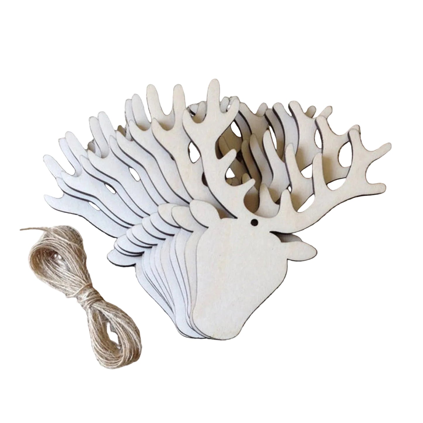 10pcs Wooden Blanks with Thread Christmas Hanging Ornament Forms Tree Bell Star Bauble Snowflake for DIY Craft - Moose Head - Asia Sell