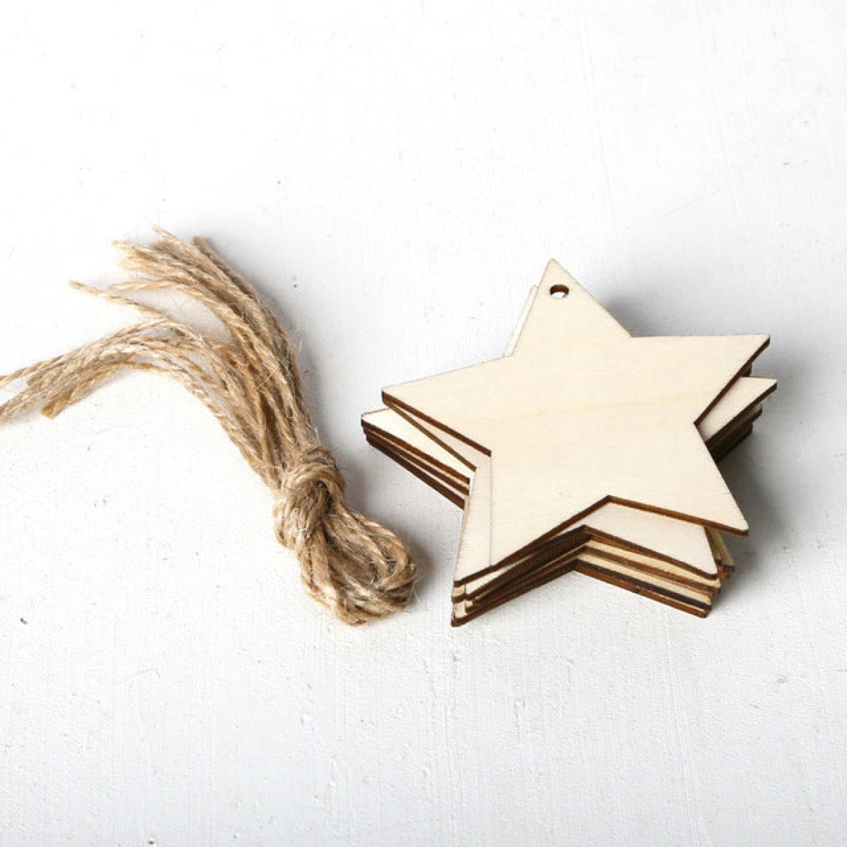 10pcs Wooden Blanks with Thread Christmas Hanging Ornament Forms Tree Bell Star Bauble Snowflake for DIY Craft - Star - Asia Sell
