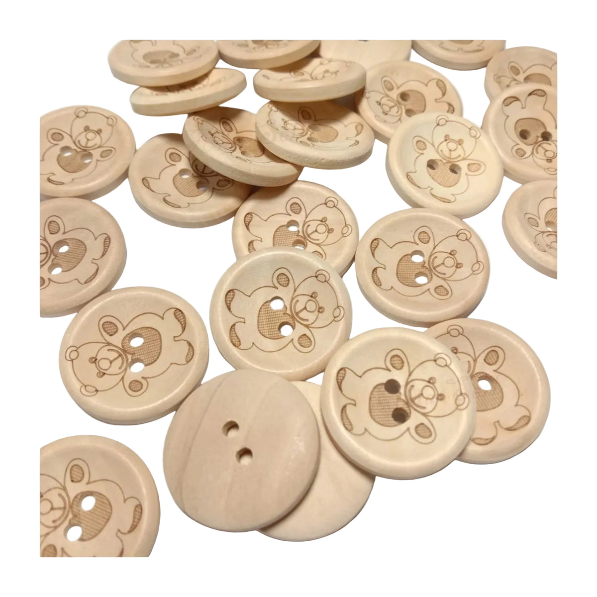 10pcs Wooden Buttons 15mm-25mm 2-Holes Teddy Pattern Round for Handmade Clothes - 15mm - Asia Sell
