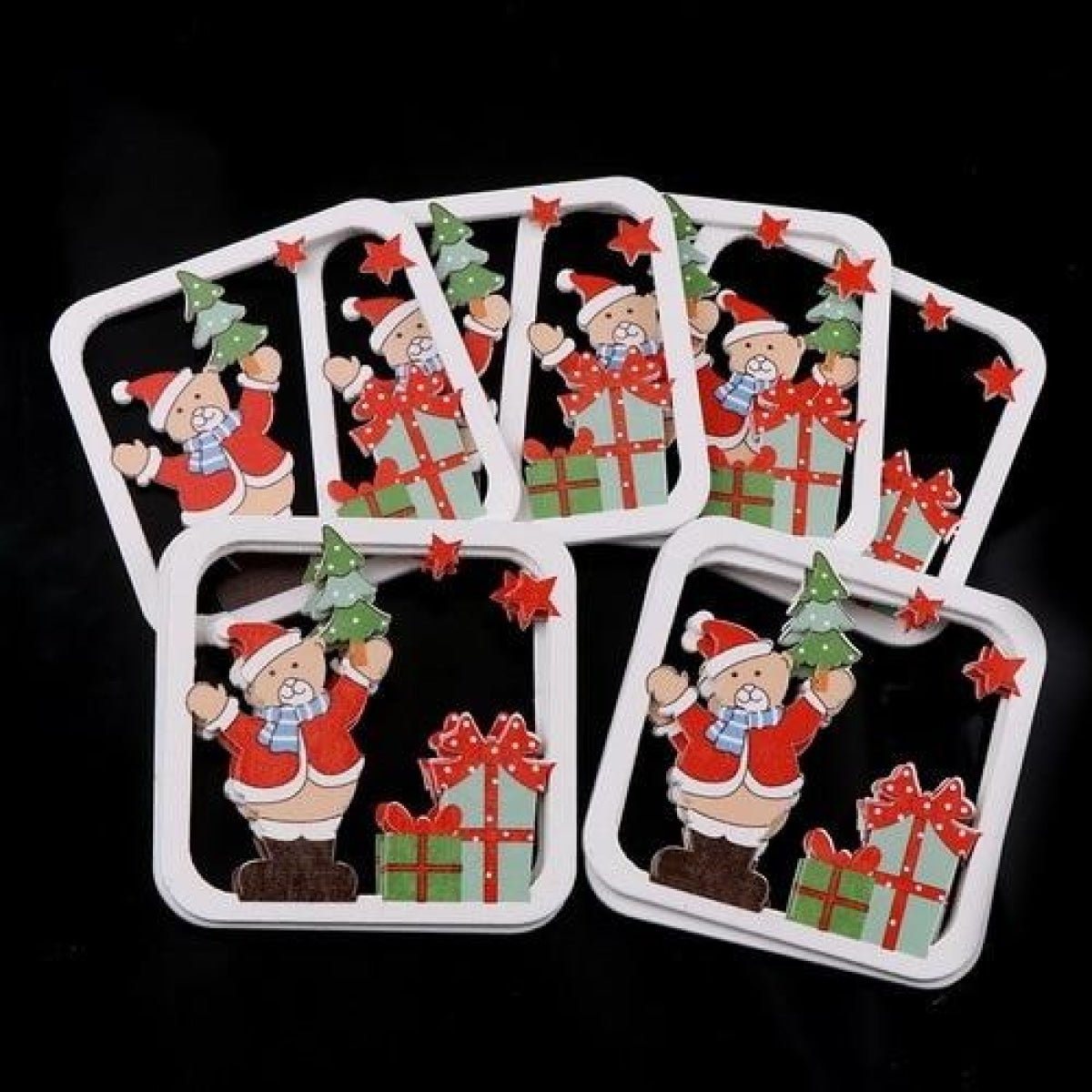 10pcs Wooden DIY Christmas Tree Hanging Ornaments Pendant Bells Santa Claus Christmas Decorations - Bear Square - Asia Sell