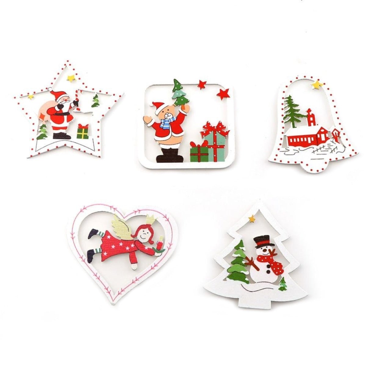 10pcs Wooden DIY Christmas Tree Hanging Ornaments Pendant Bells Santa Claus Christmas Decorations - Santa Star - Asia Sell