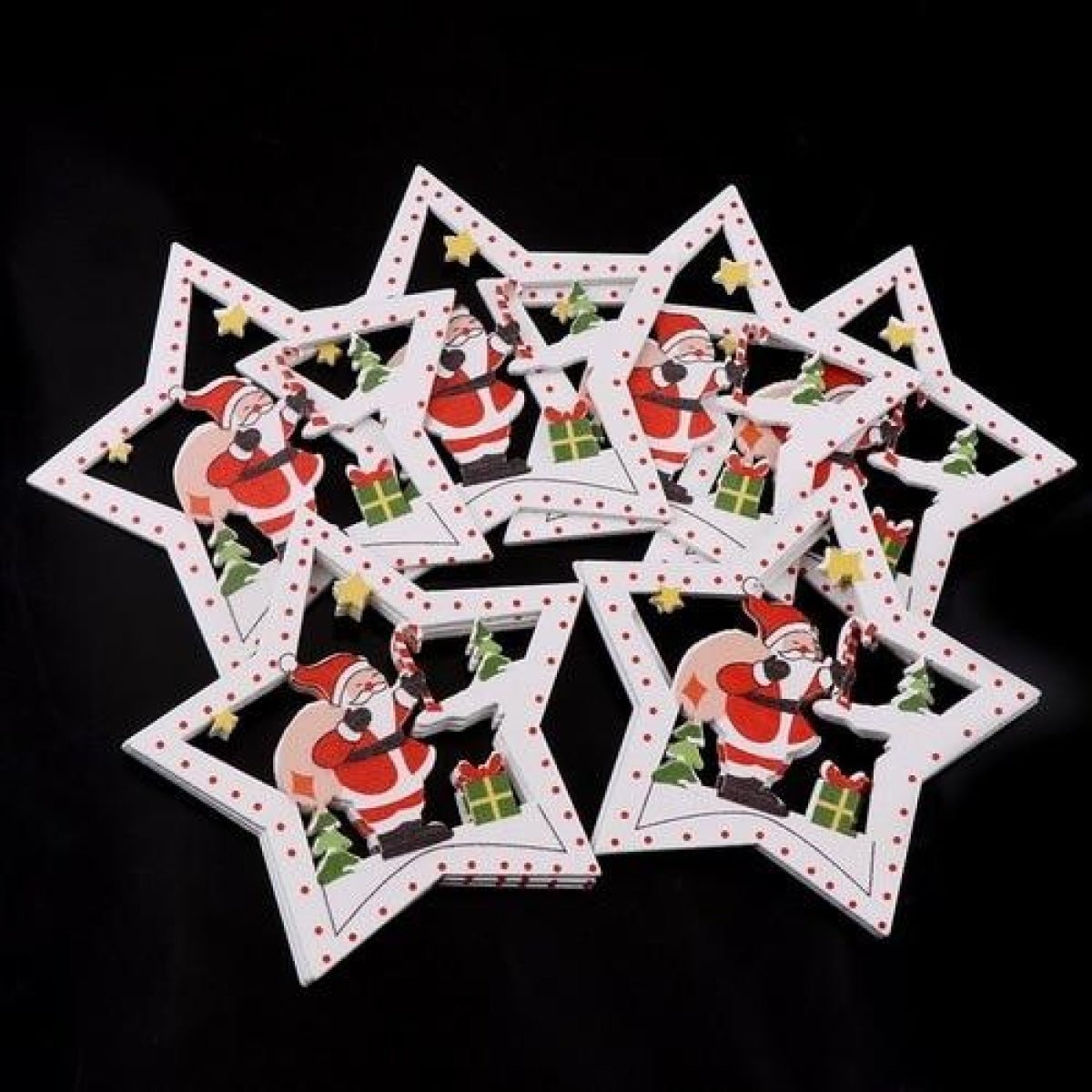 10pcs Wooden DIY Christmas Tree Hanging Ornaments Pendant Bells Santa Claus Christmas Decorations - Santa Star - Asia Sell