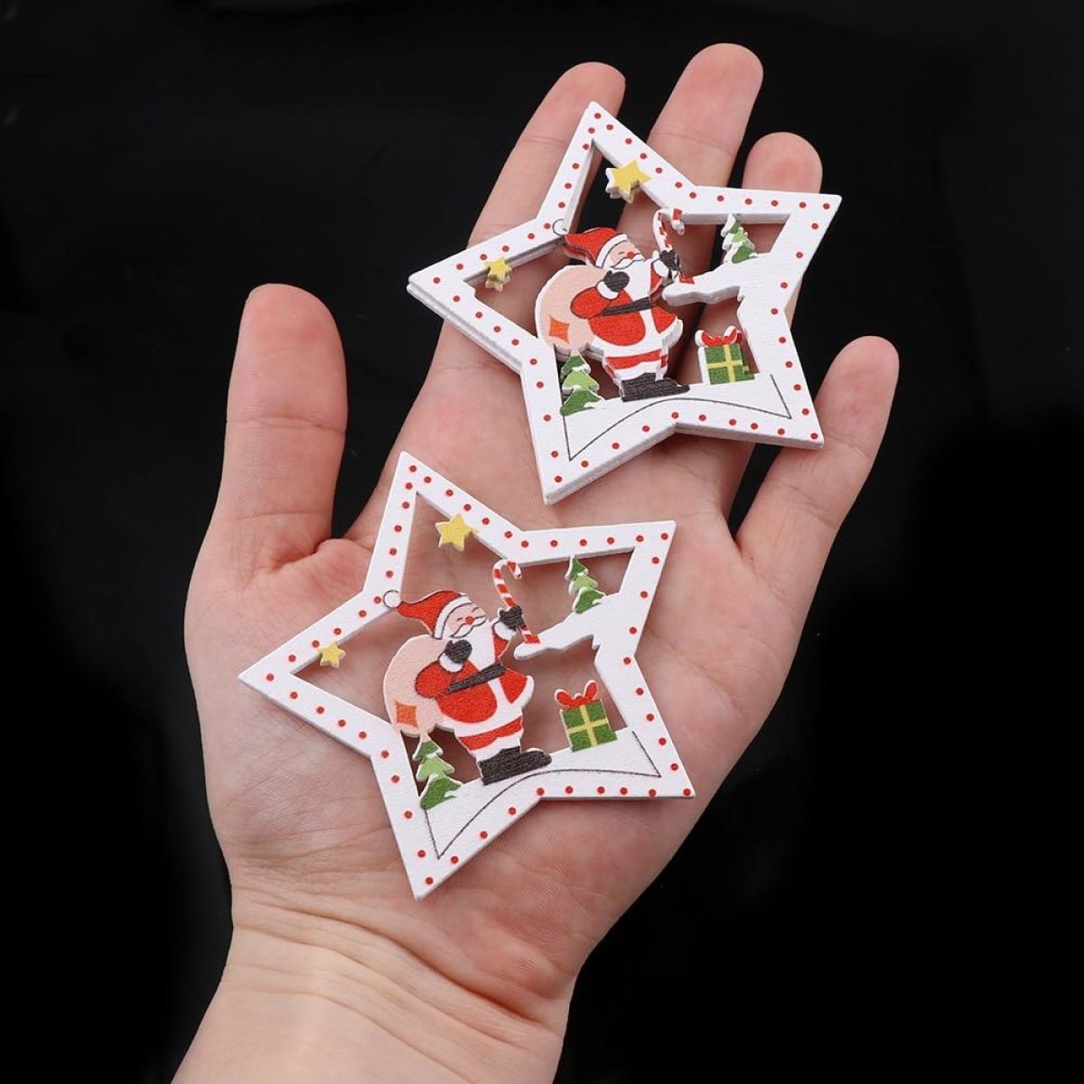 10pcs Wooden DIY Christmas Tree Hanging Ornaments Pendant Bells Santa Claus Christmas Decorations - Santa Star - Asia Sell