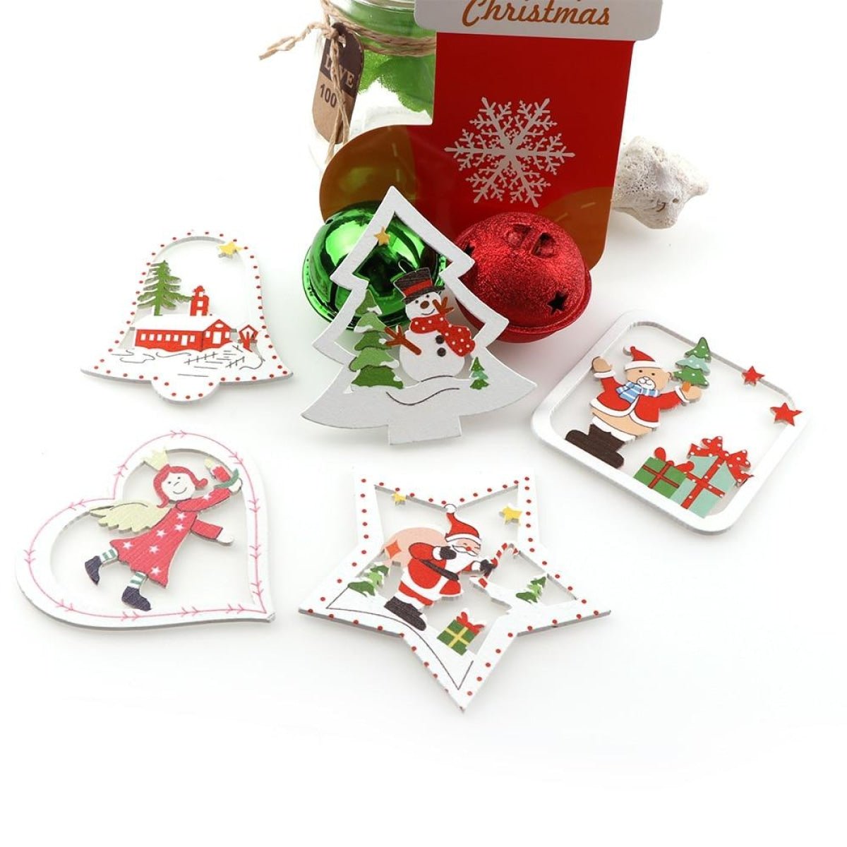 10pcs Wooden DIY Christmas Tree Hanging Ornaments Pendant Bells Santa Claus Christmas Decorations - Snowman Tree - Asia Sell