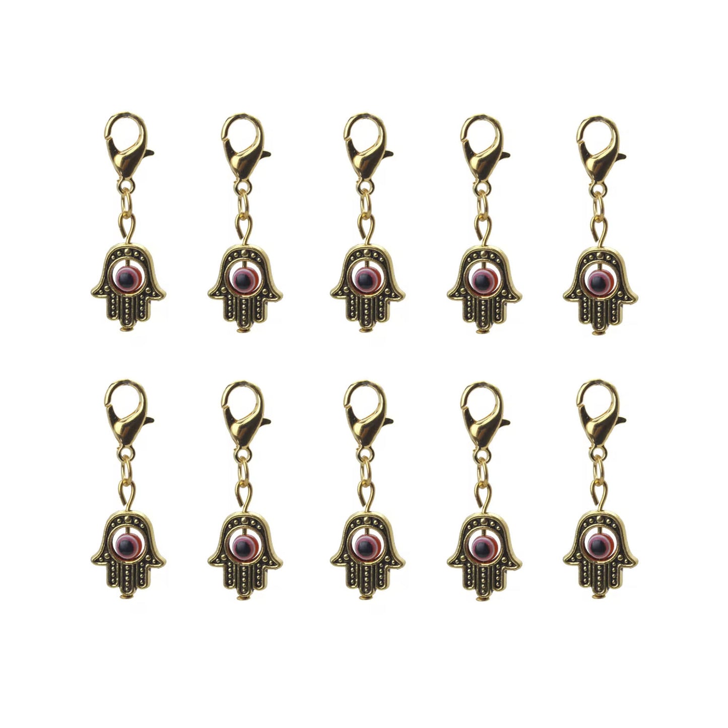 10pcs 35x13mm Beads Hamsa Hand Charms Pendent Lobster Clasp Pendant Key Chain Jewellery Accessories | Red Gold | Asia Sell