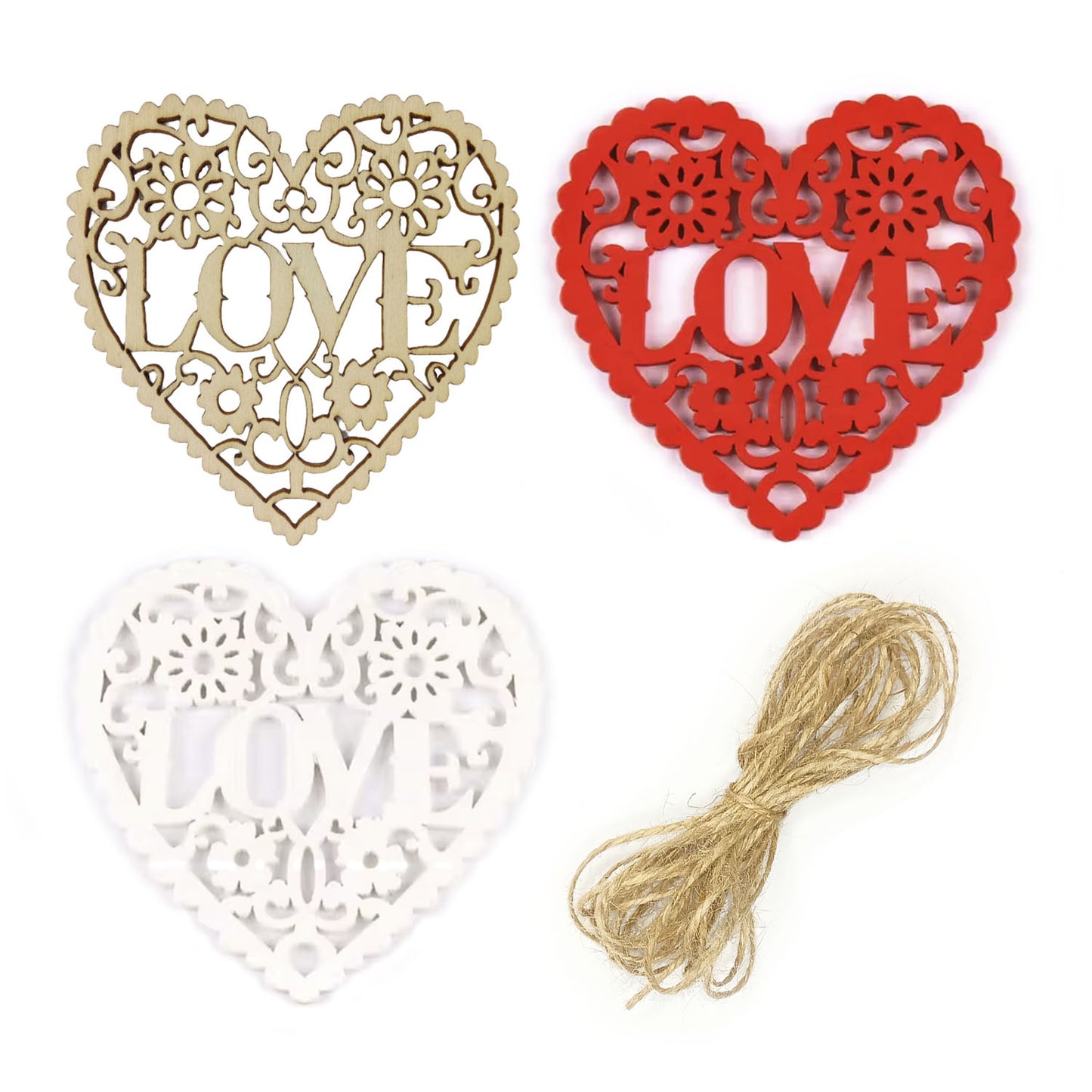5/10pcs Wooden Hearts Painted Laser Cut Wooden Forms Love Theme 80mm Crafts Decorations - Main Image | Asia Sell