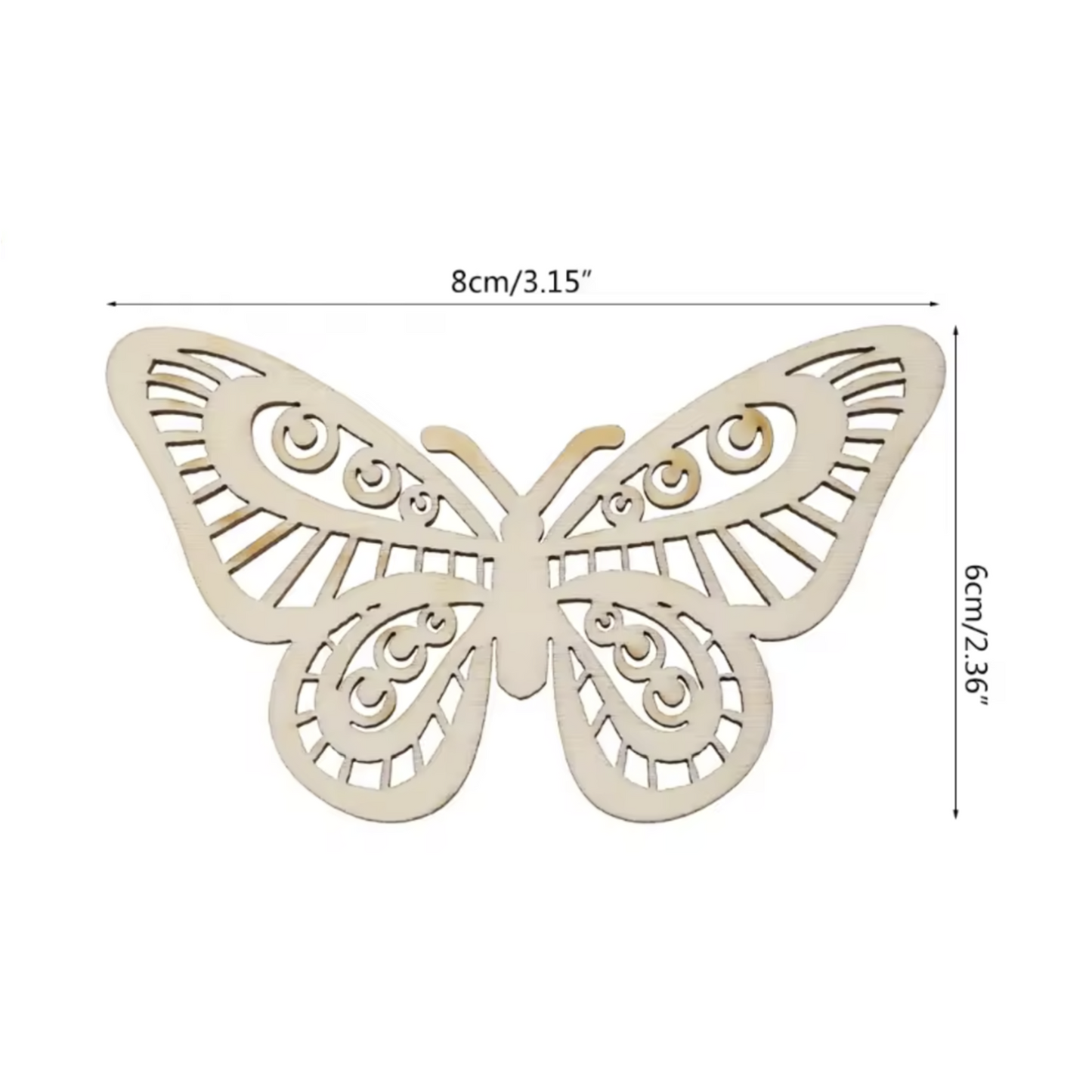 10pcs 8x6cm Butterfly Embellishment Wooden Forms w/String Hanging Ornaments Large Laser Cut Design Craft Wedding Decor | Dimensions | Asia Sell