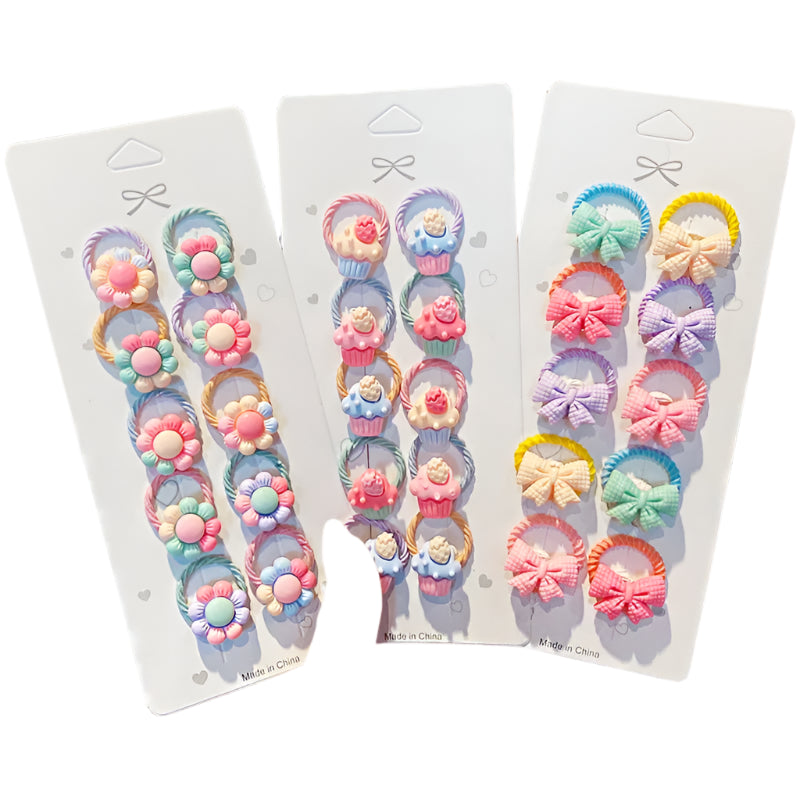 10pcs Set Girls Flower Small Elastic Hair Bands Kids Ponytail Hair Tie Accessories