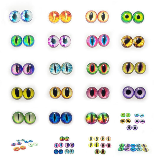 10x 6mm 8mm 10mm 12mm Glass Eyes Cabochon Lizard Cat Frog Animal Flat Dome Eye - 6mm - Mixed Set 1 - Asia Sell