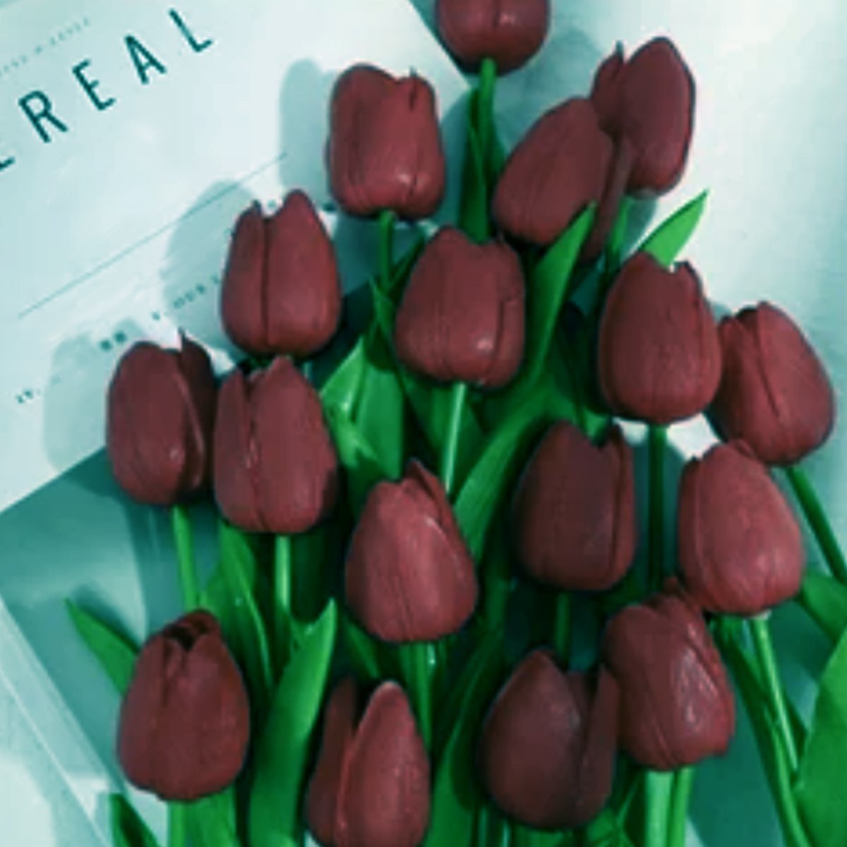 10x Artificial Tulips Flowers 35cm Stem Bouquet Fake Flower Wedding Bridal Decoration - Burgundy - Asia Sell