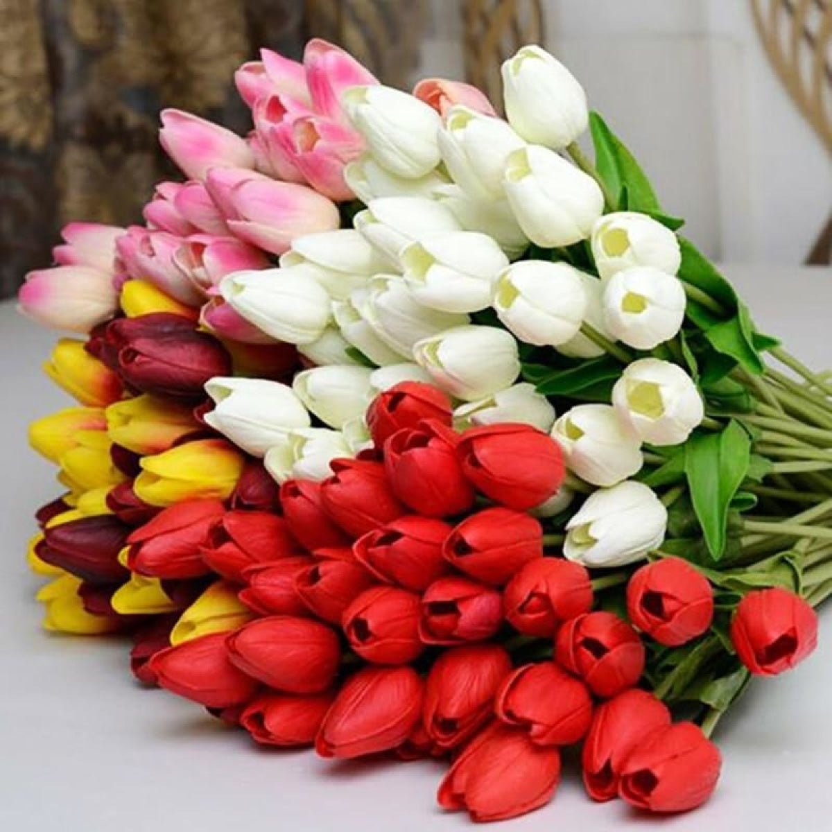 10x Artificial Tulips Flowers 35cm Stem Bouquet Fake Flower Wedding Bridal Decoration - Rose Pink - Asia Sell
