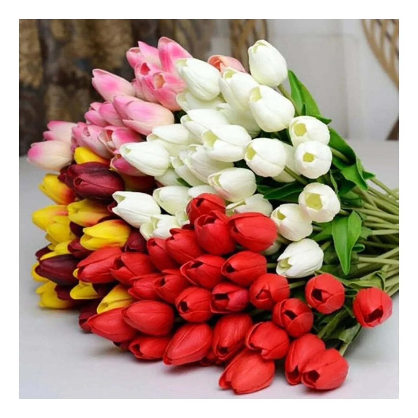 10x Artificial Tulips Flowers 35cm Stem Bouquet Fake Flower Wedding Bridal Decoration - Rose Pink - Asia Sell