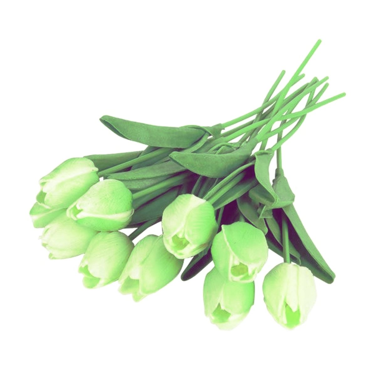 10x Artificial Tulips Flowers 35cm Stem Bouquet Fake Flower Wedding Bridal Decoration SET A - White Green - Asia Sell