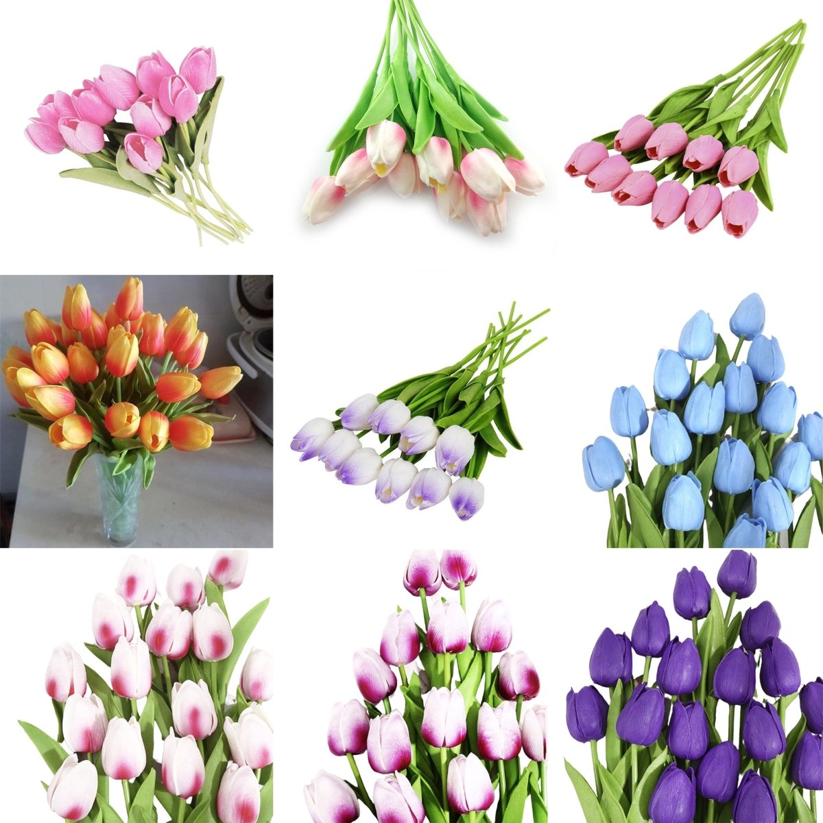 10x Artificial Tulips Flowers 35cm Stem Bouquet Fake Flower Wedding Bridal Decoration SET C - Pink - Asia Sell