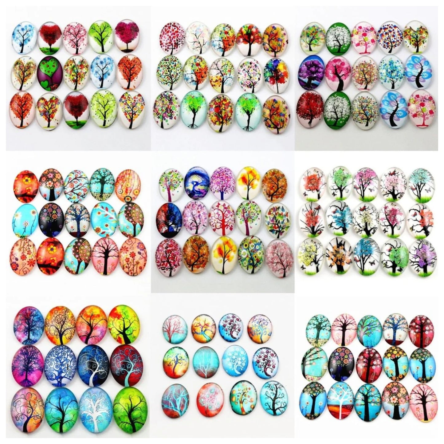 10x Glass Cabochons Flower Tree Life Handmade Oval Shape 18x25mm Jewellery Set A - Autumn - Asia Sell