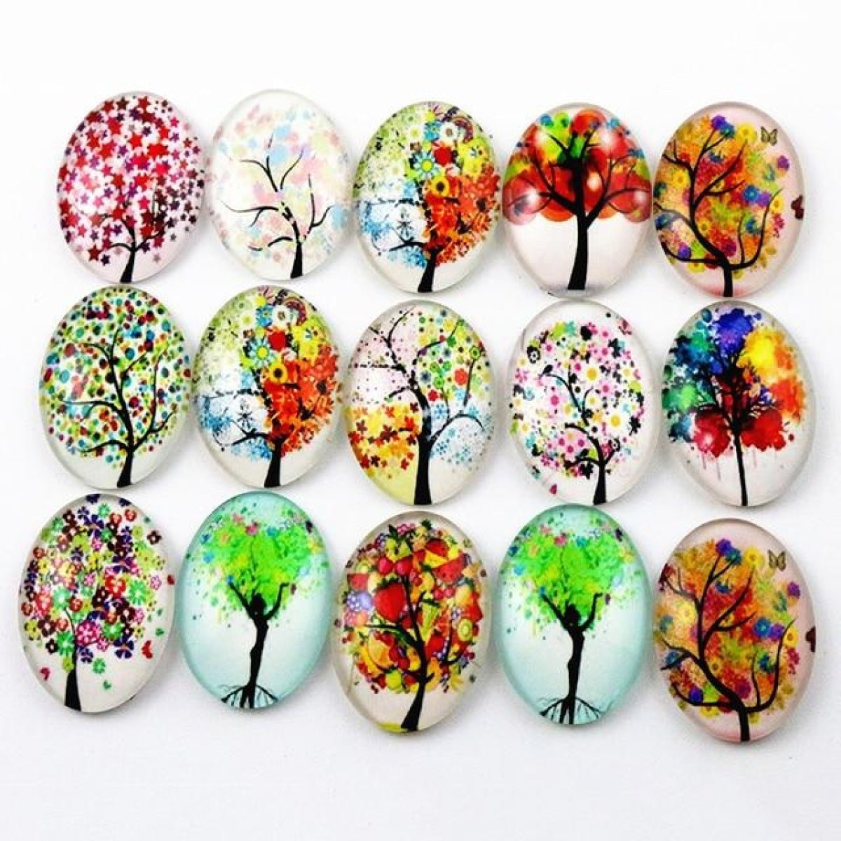 10x Glass Cabochons Flower Tree Life Handmade Oval Shape 18x25mm Jewellery Set A - Colourful Leaves - Asia Sell