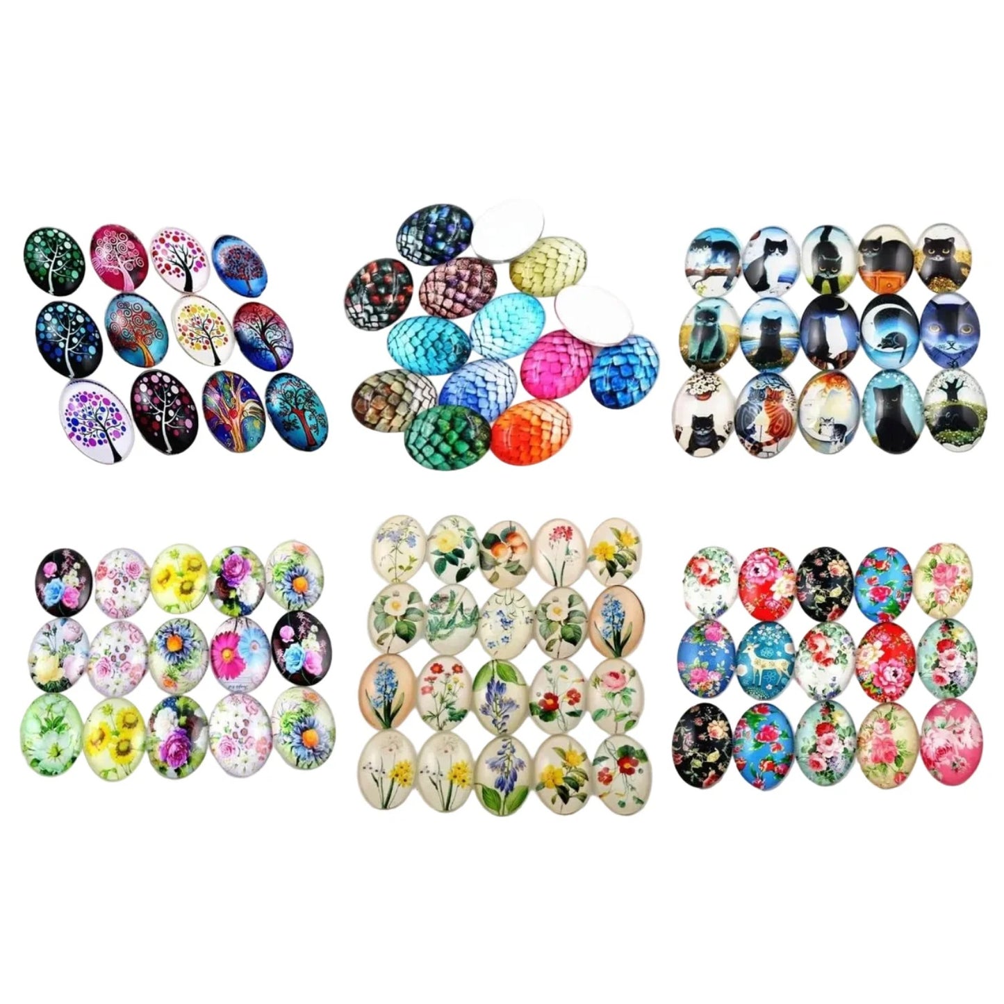 10x Glass Cabochons Flower Tree Life Handmade Oval Shape 18x25mm Jewellery Set C - Tree Blossoms - Asia Sell