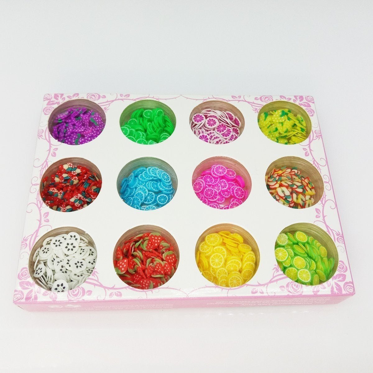 12 Jars DIY Slime Supplies Fruit Flower Slices Nail Art Tips Decoration Nails - Fruit slices - Asia Sell